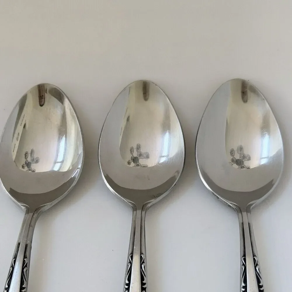 3pc Interpur Soup Spoons Stainless Rose Satin Glossy Bowl Black Accent Korea